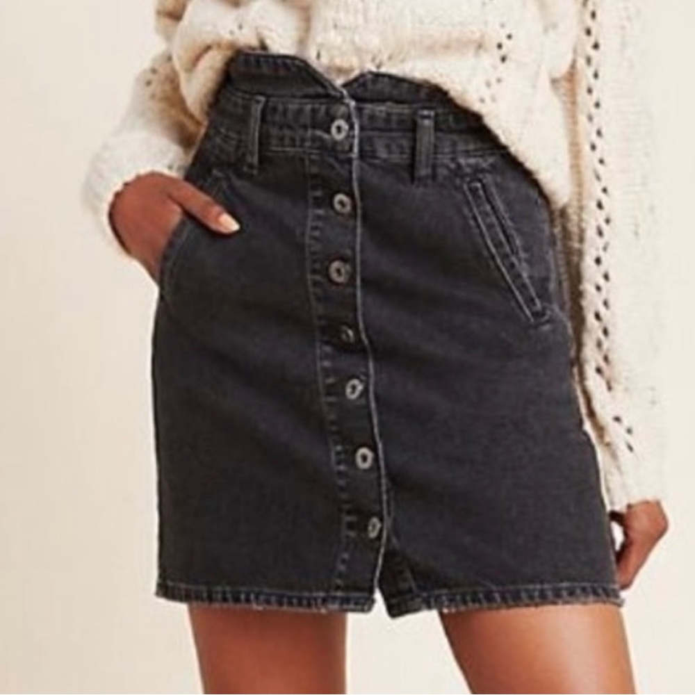 Pilcro Button Down Jean Skirt Black Denim Back Pockets High Waist Womens 4